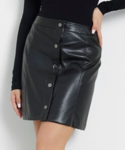 GUESS-CAROLA FAUX LEATHER MINI SKIRT (W3YD65WF8Q0-JBLK)-JET-BLACK