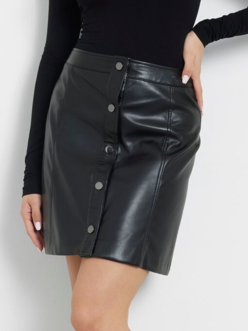 GUESS-CAROLA FAUX LEATHER MINI SKIRT (W3YD65WF8Q0-JBLK)-JET-BLACK