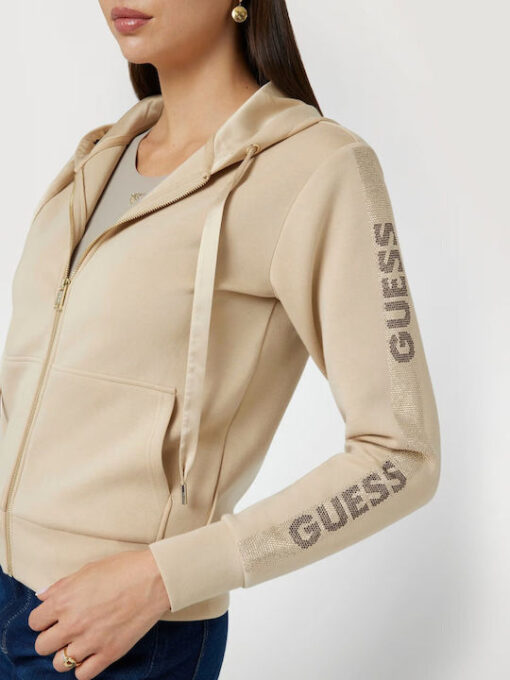 GUESS-HOOD STUDS LOGO SWEATSHIRT (W4YQ22KBYE2-G1L7)-FOAMY-TAUPE - Image 4