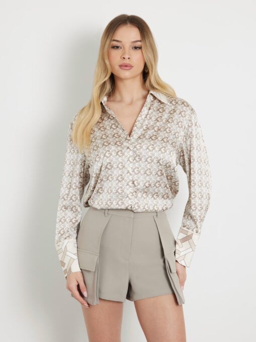 GUESS-LS ALEXANDRA SHIRT (W4YH47WF1T2-P1HV)-SAND - Image 2