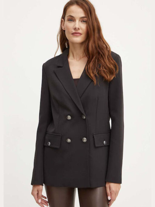 GUESS-LS FIONA DOUBLE BREAST BLAZER (W4YN54WFWX2-JBLK)-JET-BLACK