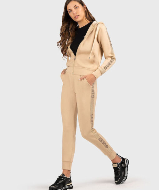 GUESS-STUDS LOGO SWEATPANTS (W4YB40KBYE2-G1L7)-FOAMY-TAUPE