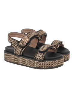 EXE (U420A252316M)-BLACK-BEIGE RAFFIA