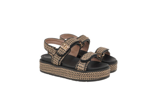 EXE (U420A252316M)-BLACK-BEIGE RAFFIA