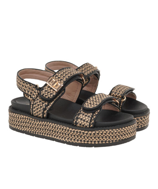 EXE (U420A252316M)-BLACK-BEIGE RAFFIA